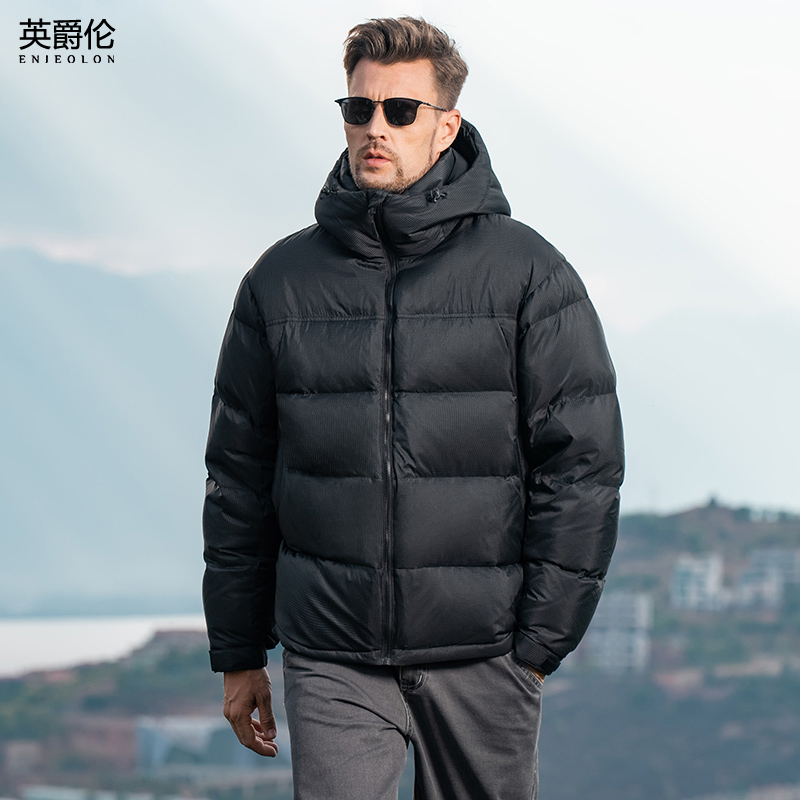 高充绒量90白鸭绒子男士羽绒服连帽冬季防寒短款面包服外24YR021