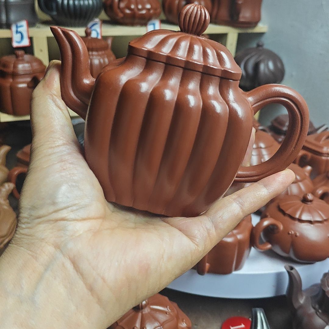 宜兴紫砂壶筋纹器半手工制作赵庄朱泥容量三佰左右