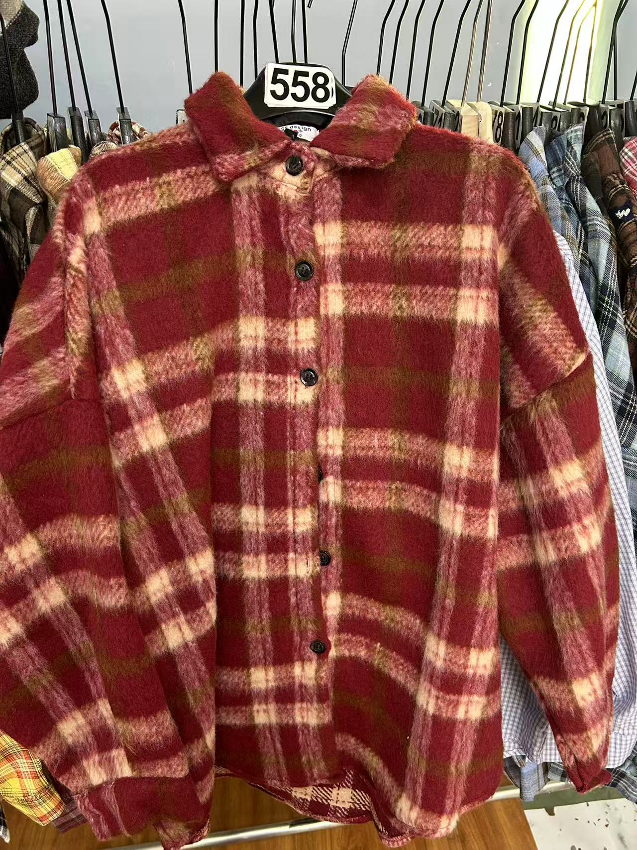  陈思思高级感红格子女秋冬新款超好看毛呢外套