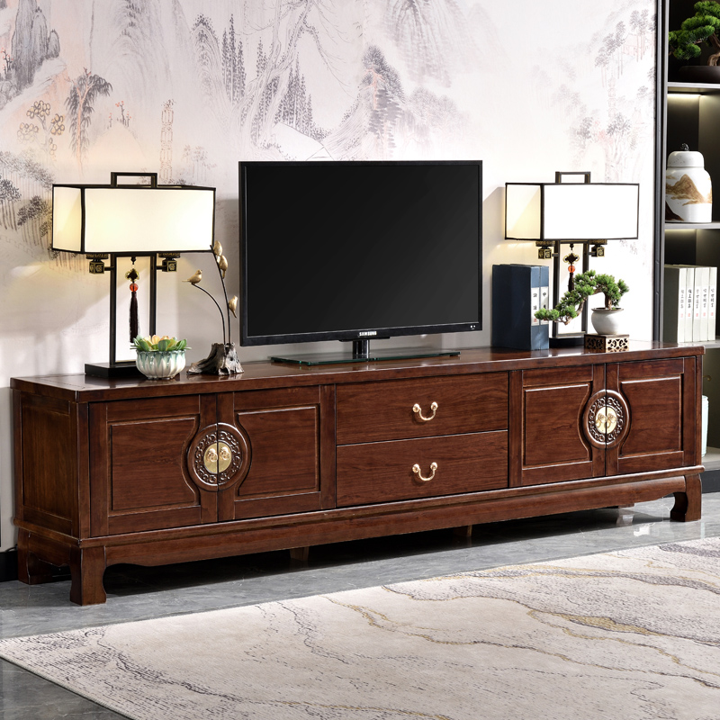 新中式现代实木电视柜客厅橡胶木新款轻奢电视机柜家用储物地柜