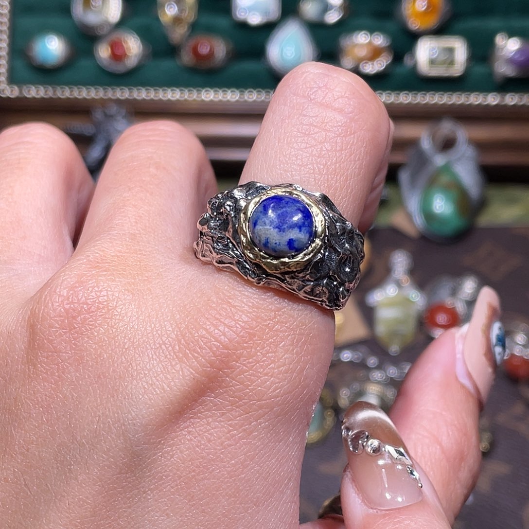 青金石银S925镶嵌戒指