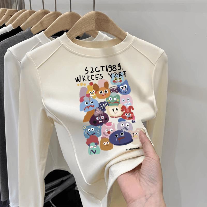 儿童长袖ins卡通印花T恤男女童秋冬打底衫趣味百搭上衣圆领内搭