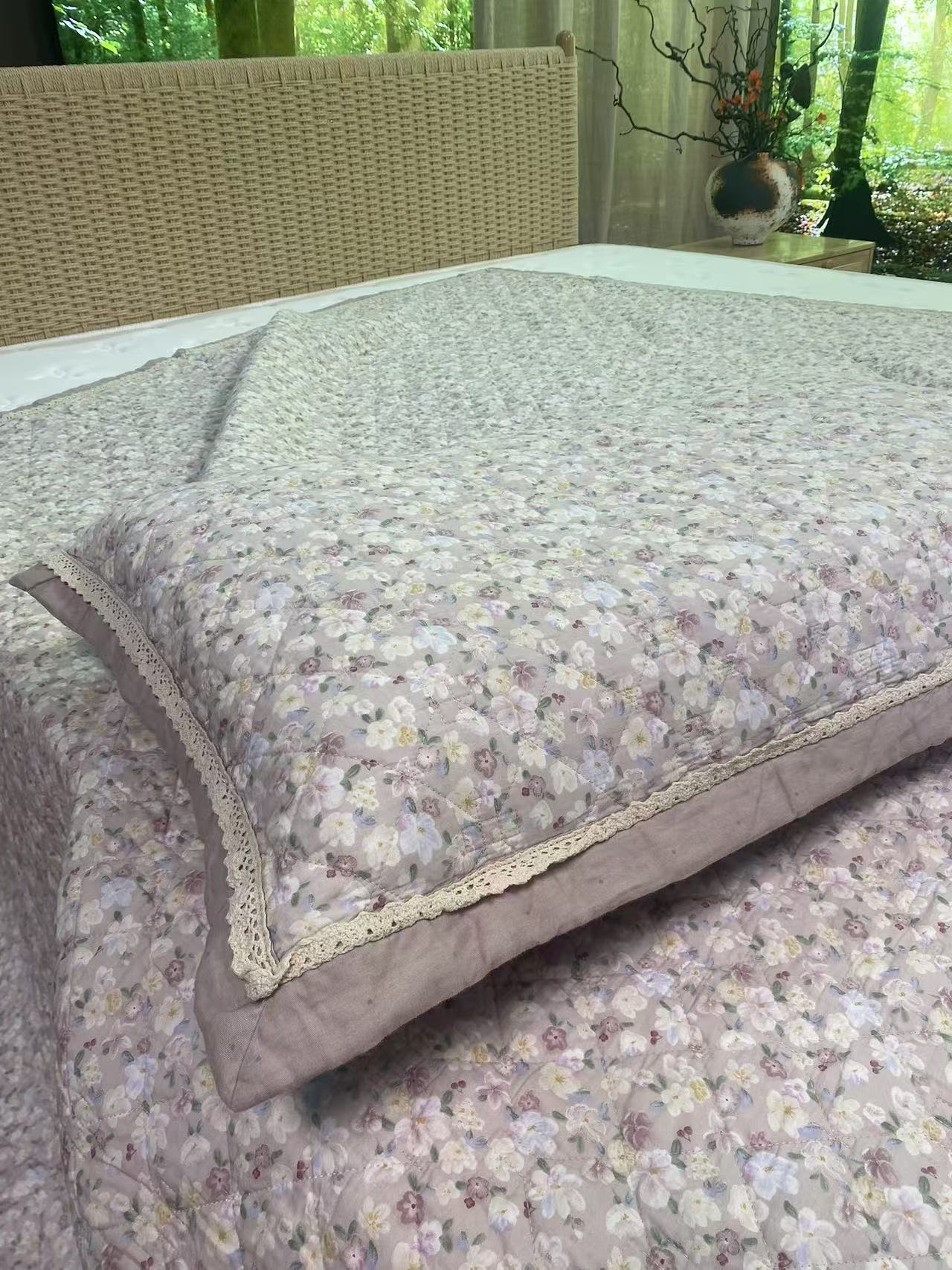 双面100%纯棉新款床盖夹棉床单加厚花边新疆特级棉四季母婴级A类