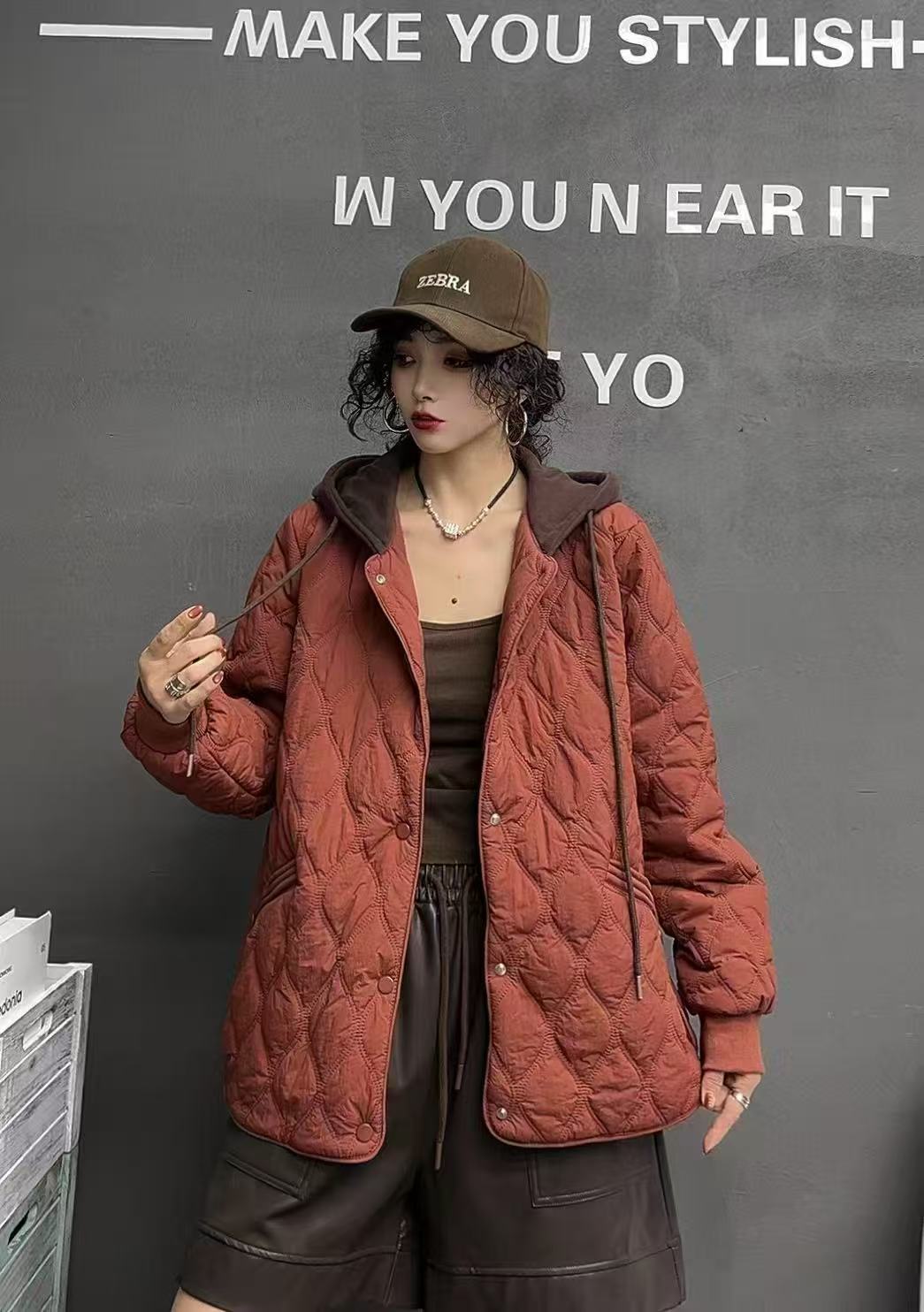 连帽厚款宽松长袖女拼接棉服棉衣韩版女装秋冬加厚