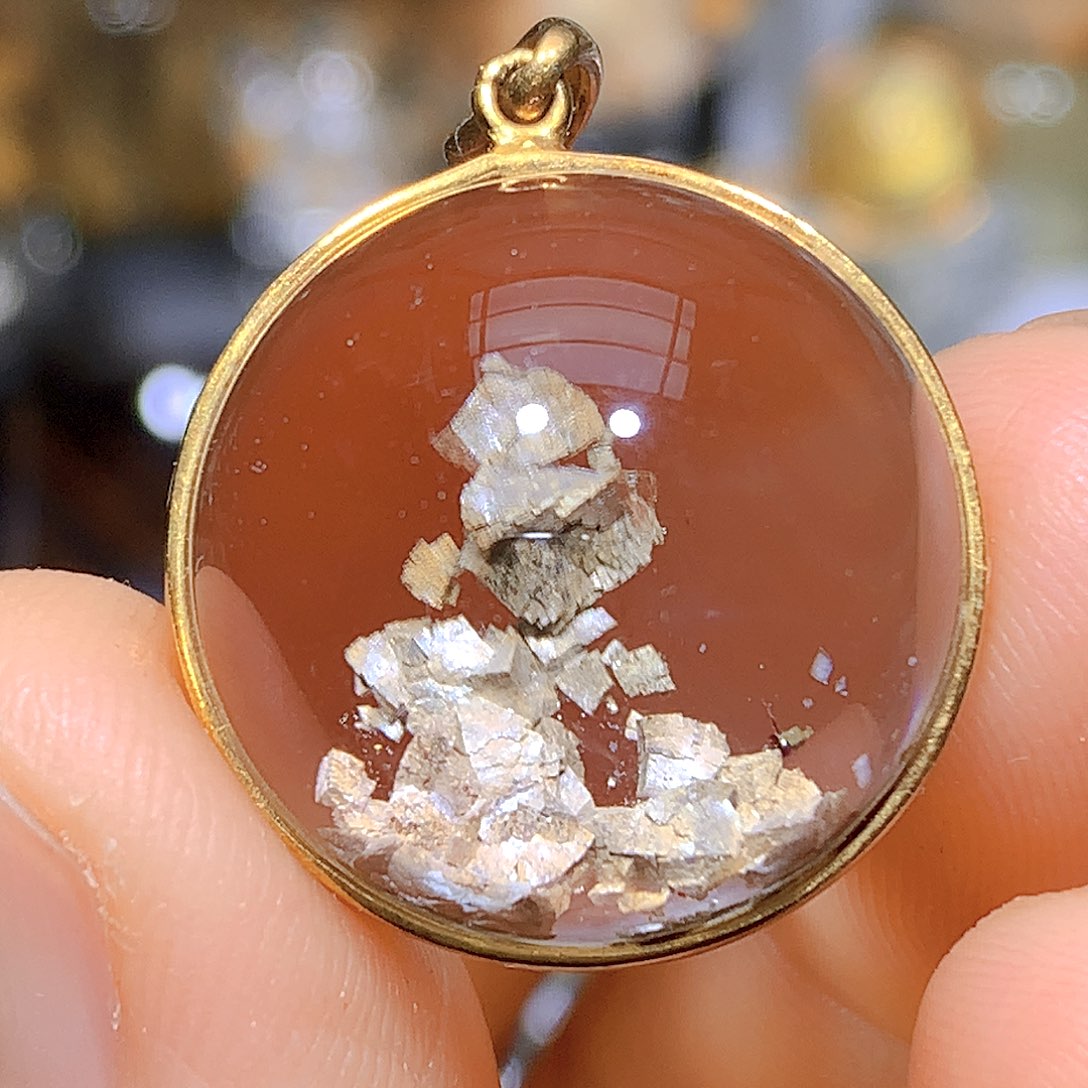 吊坠银S925镀金镶嵌水晶天然水晶