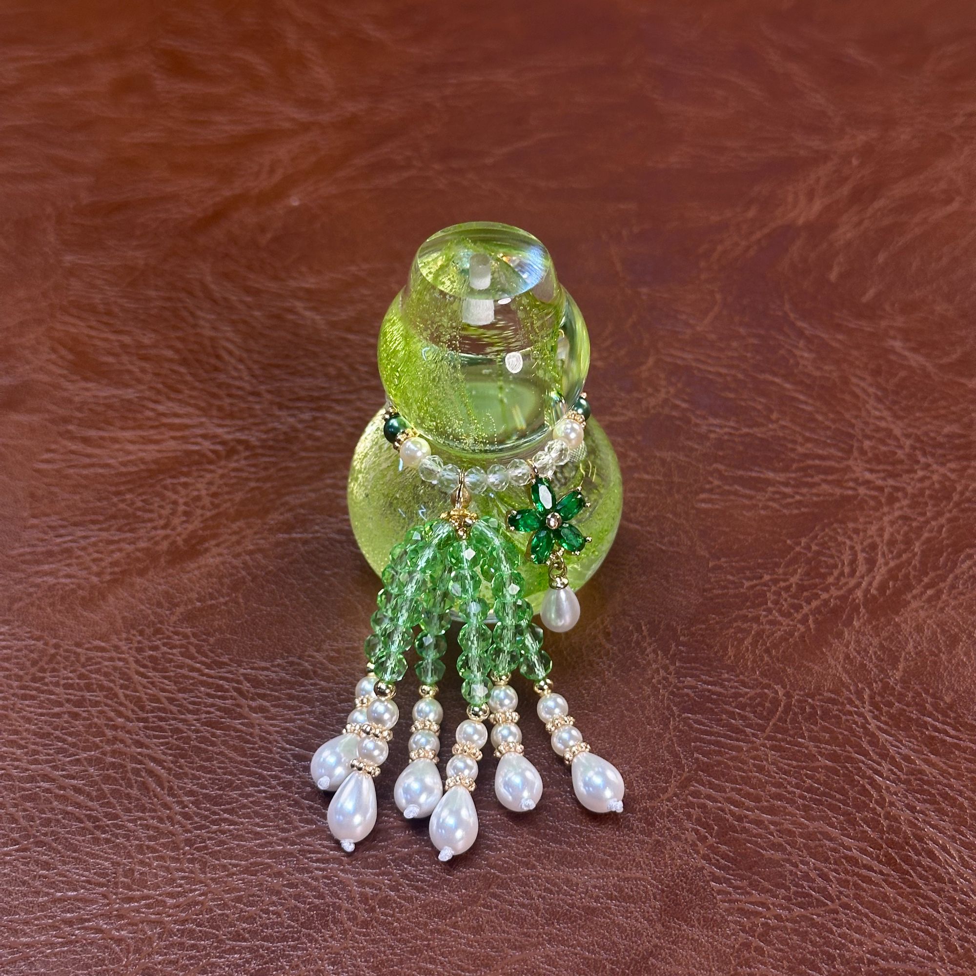 茶道绿色葫芦琉璃香插-绿色提溜