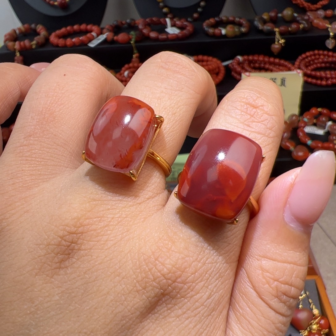 南红玛瑙银S925镶嵌（戒指16*12发一