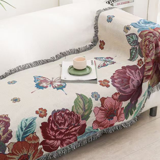 【蝶戏牡丹】单人90*90（±5）防滑加厚加密多功能沙发巾新款生活盖布