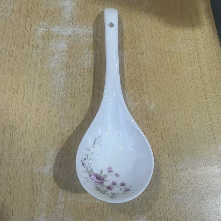 高档款高白泥款家用陶瓷创意花朵长柄大汤勺
