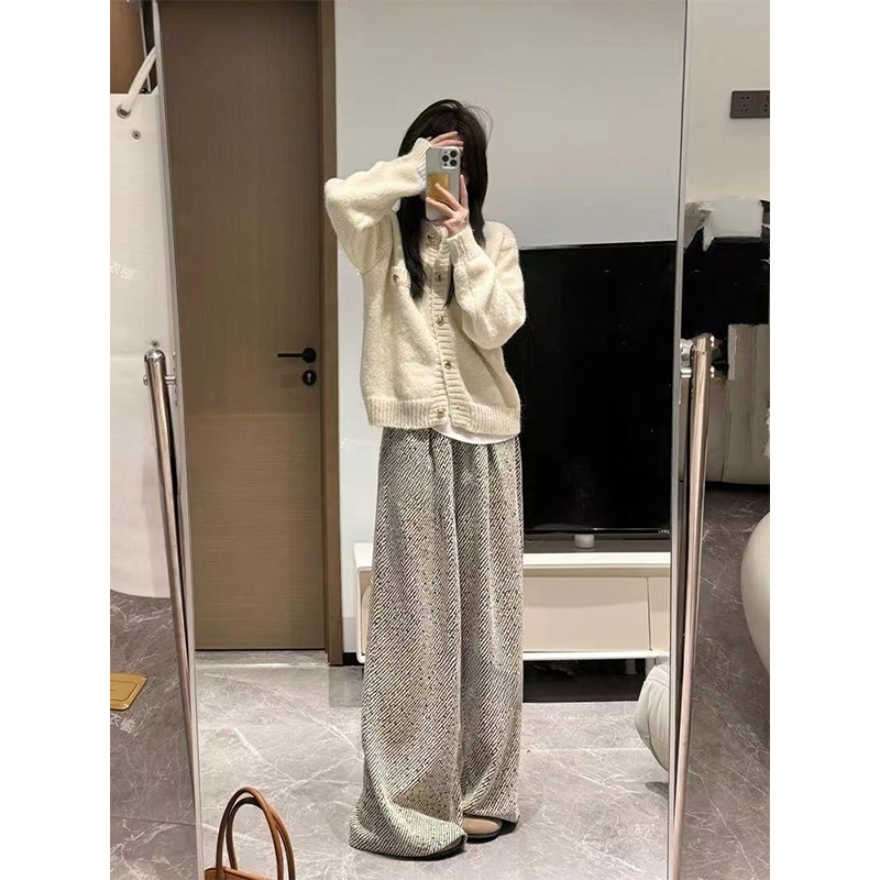 MARIE.COCO慵懒松弛感斜条纹阔腿裤女秋季宽松显瘦垂感休闲长裤