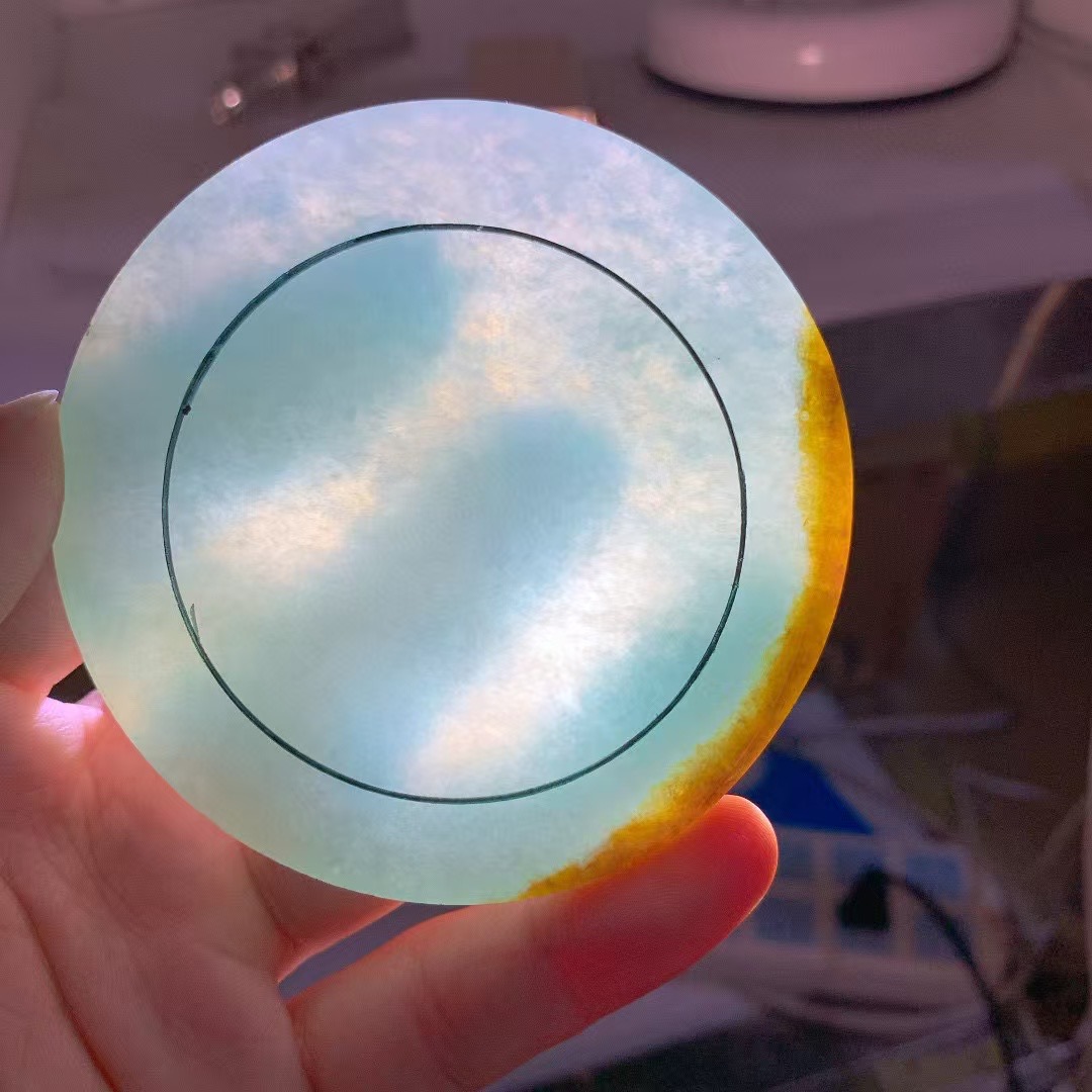 缅甸天然翡翠A货毛料私人定制牌子挂件手镯珠子冰飘花阳绿半明料