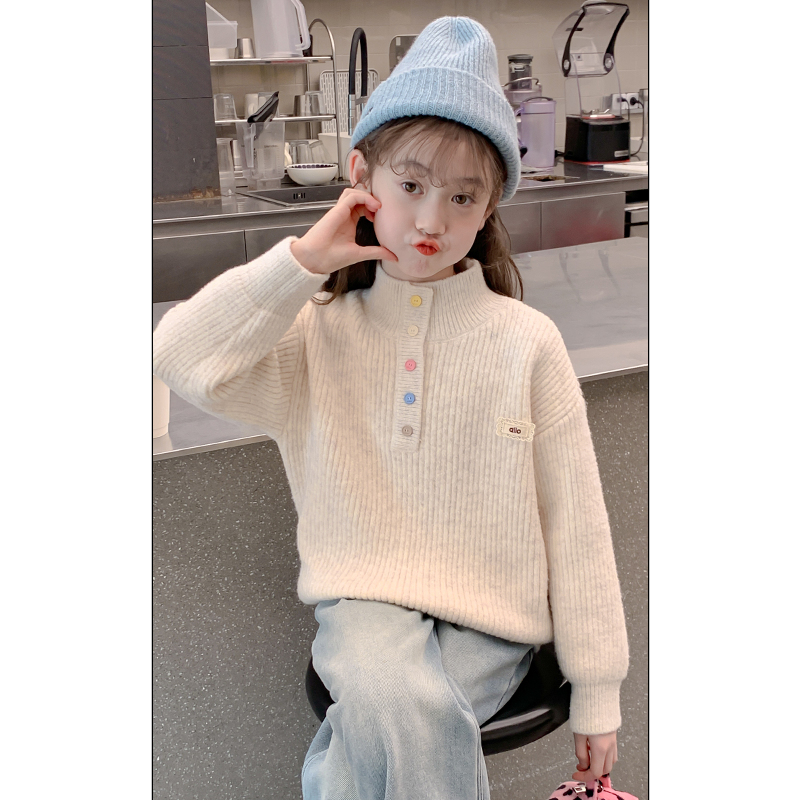 女童毛衣秋冬款2025新款洋气儿童针织衫中大童冬季加绒加厚7881