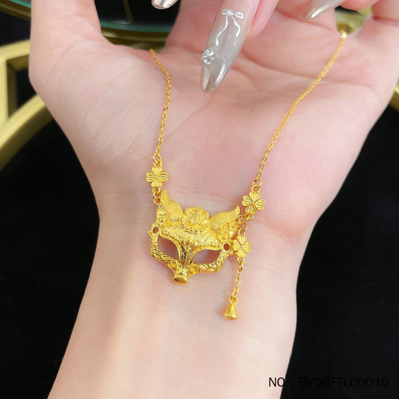 足金999古法澜焰狐面花狐狸面具黄金项链纯金灵狐套链送礼按克卖