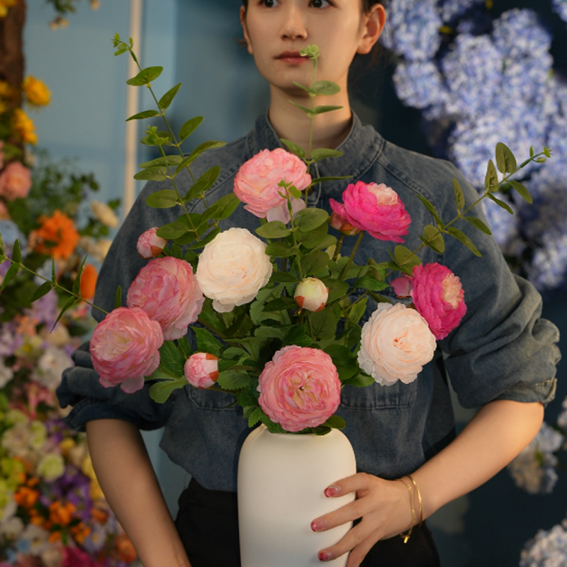 露莲洋牡丹仿真花尤加利叶高级感假花摆设高档假花（叶杆非植绒）