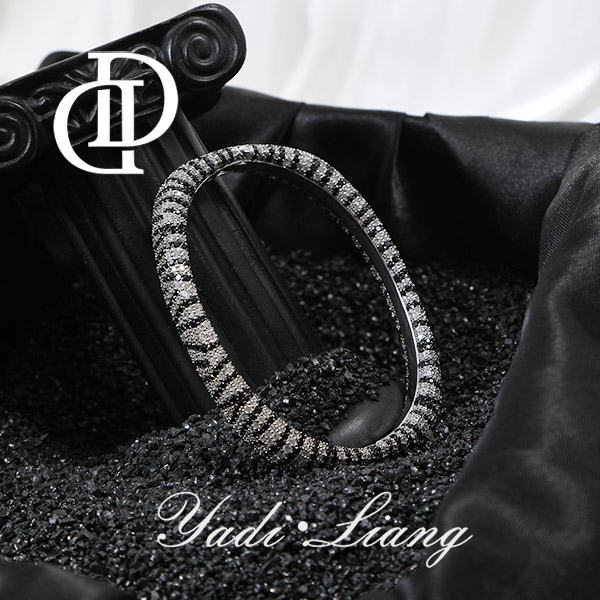 925银手镯 梁雅帝新品【黑白斑马】星辰系列满天星气质时尚纯手镯