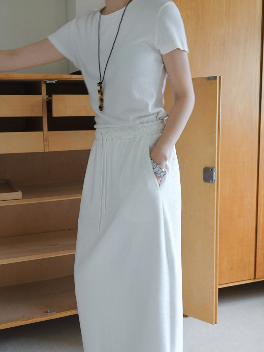 《版衣》系带长裙高腰纯色包臀宽松中长款半身裙 02169