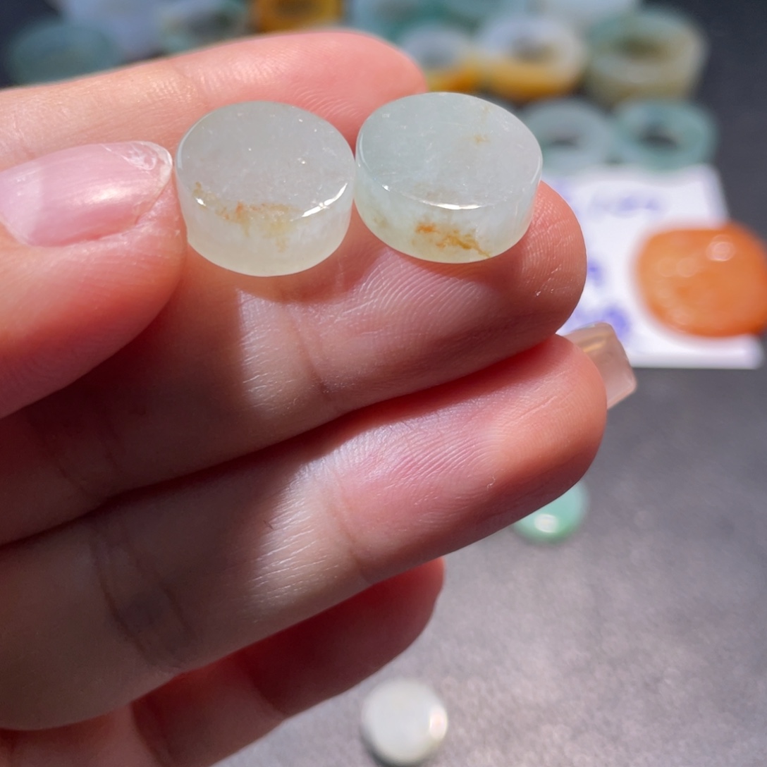 定制翡翠未镶嵌天然翡翠一对冰洒金甜甜圈
