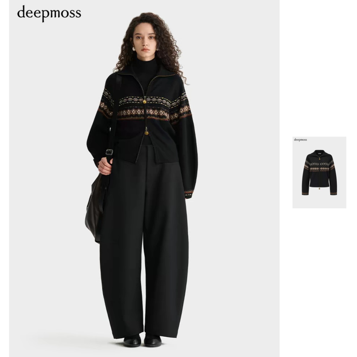 deepmoss  25冬季新品女士设计感费尔岛提花羊毛混纺毛针织衫