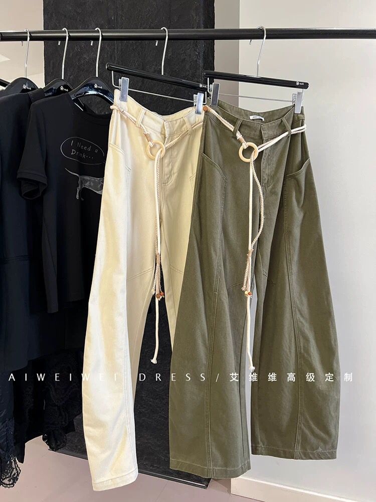 深圳南油出品TTONE秋冬新款复古牛仔裤猪鼻阔腿抽绳长裤舒适外穿