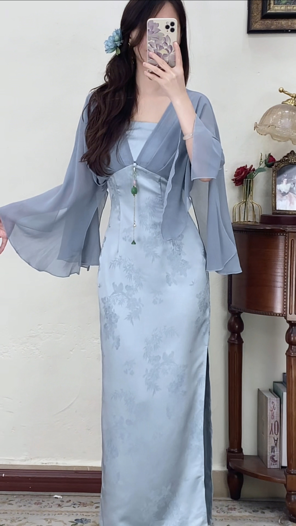 予溪自制【蓝波仙子】国风新中式夏季显瘦仙女裙 