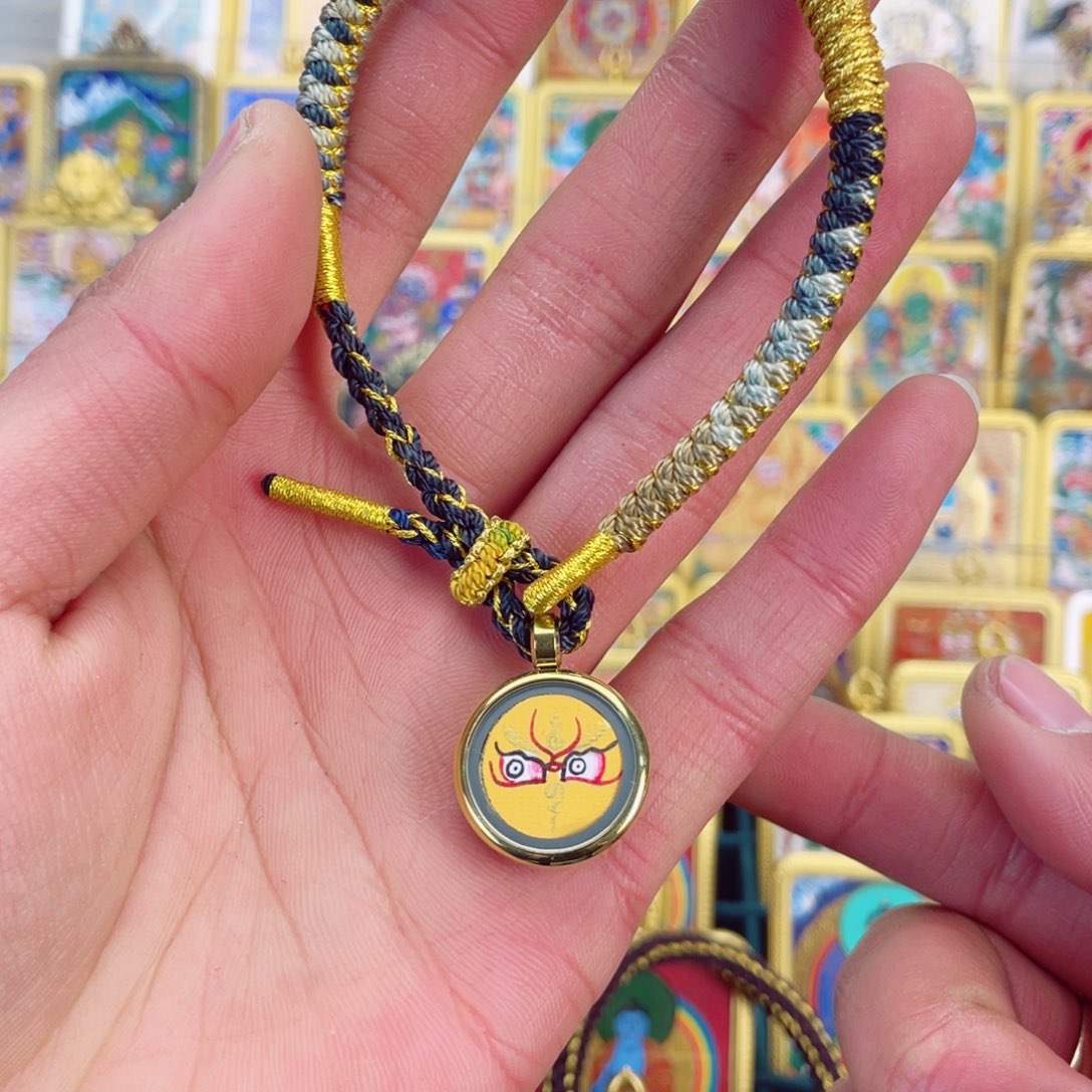 吊坠纯手绘唐卡黄c手绳