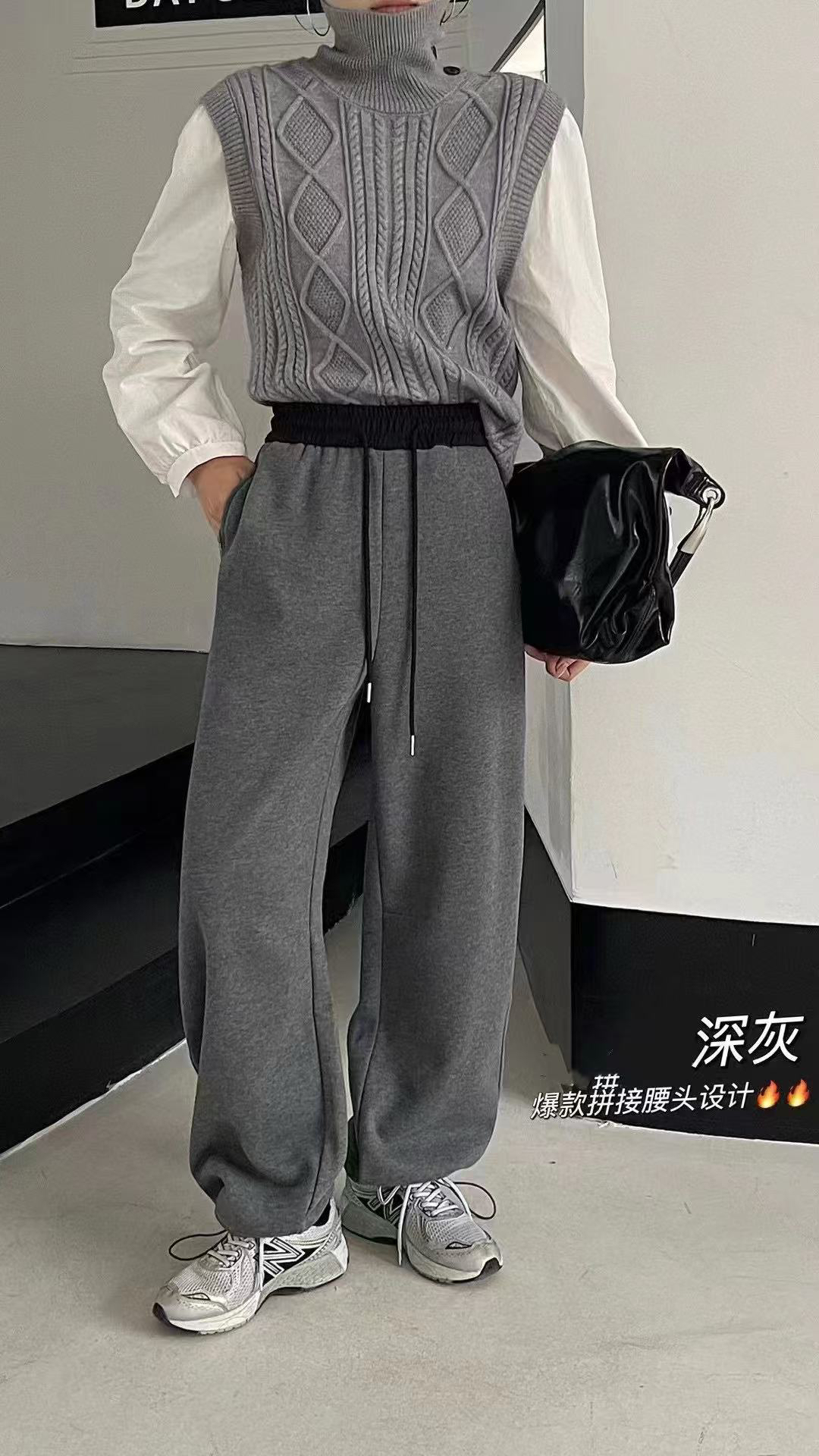 芭莎新品加绒加厚裤脚抽绳弯刀卫裤