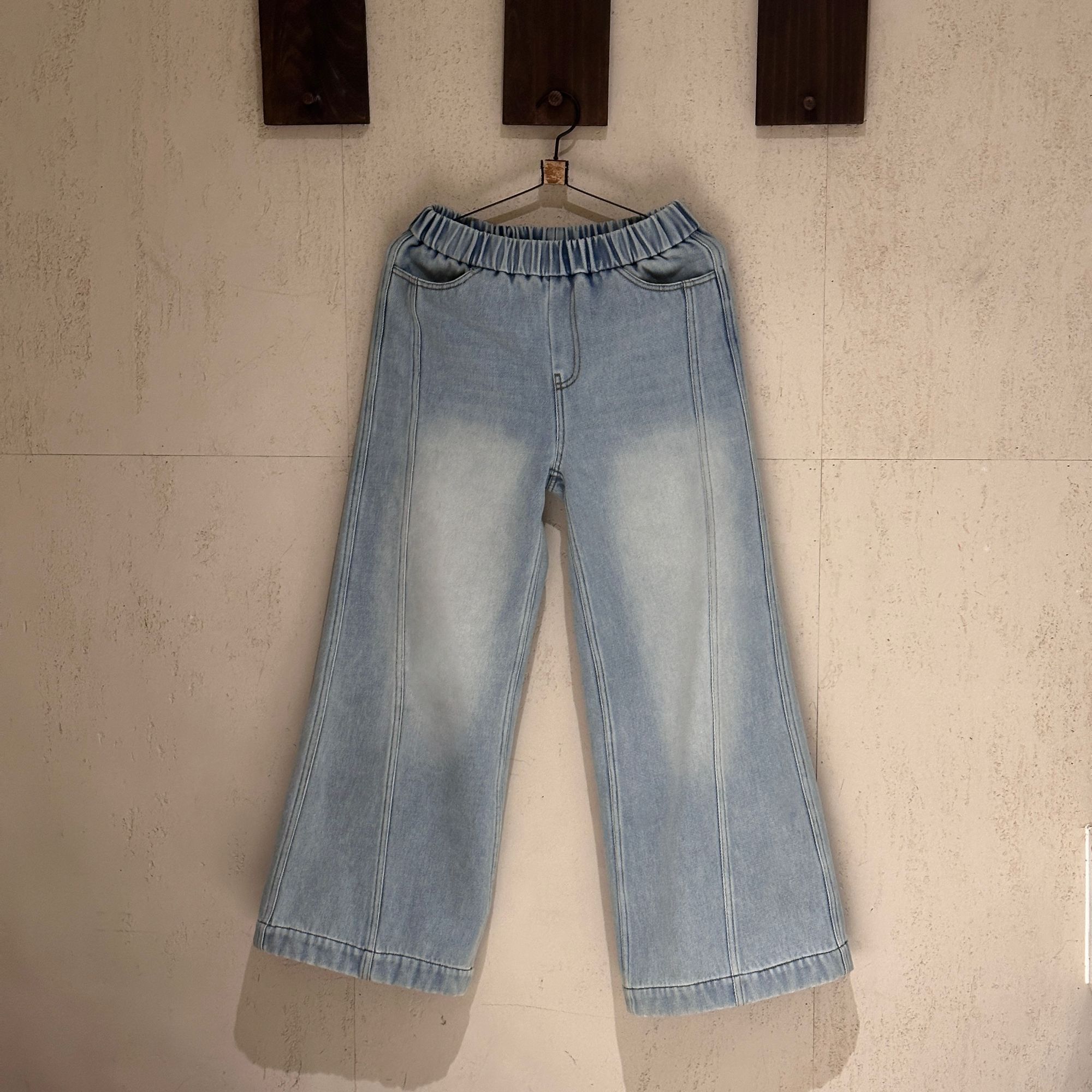 S.SHUi百搭解构浅蓝水洗加绒牛仔裤-25DW091