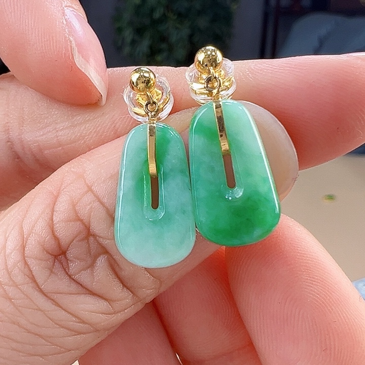 翡翠18K金镶嵌耳饰耳饰