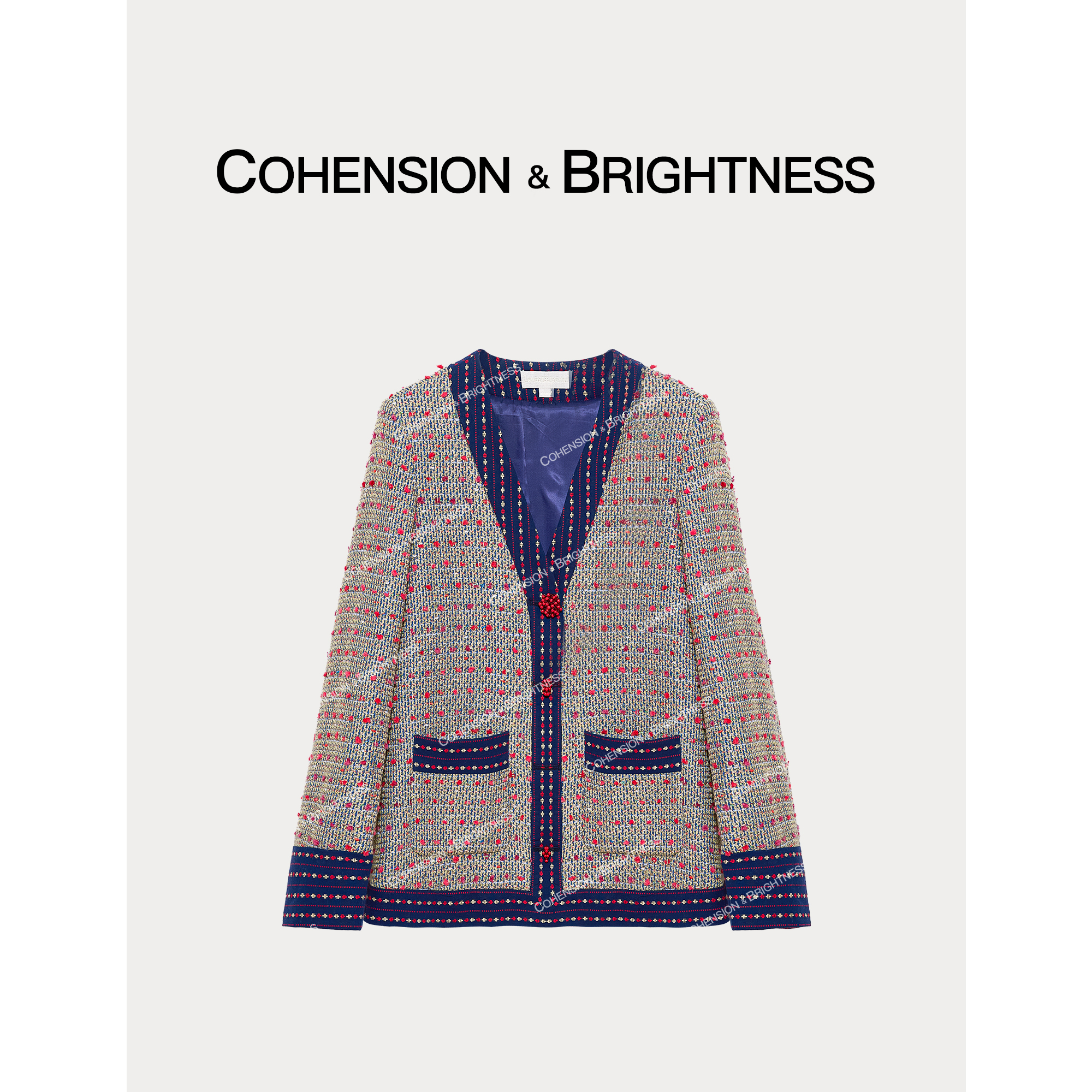 凝慧真的好【复古英伦】春季新款粗呢花拼色设计感时尚外套YR019