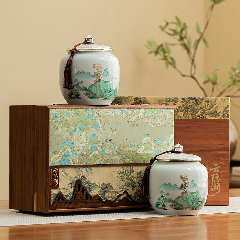 2025新款茶叶礼盒高档包装中式陶瓷大容量密封存储茶叶罐防潮大气商品图