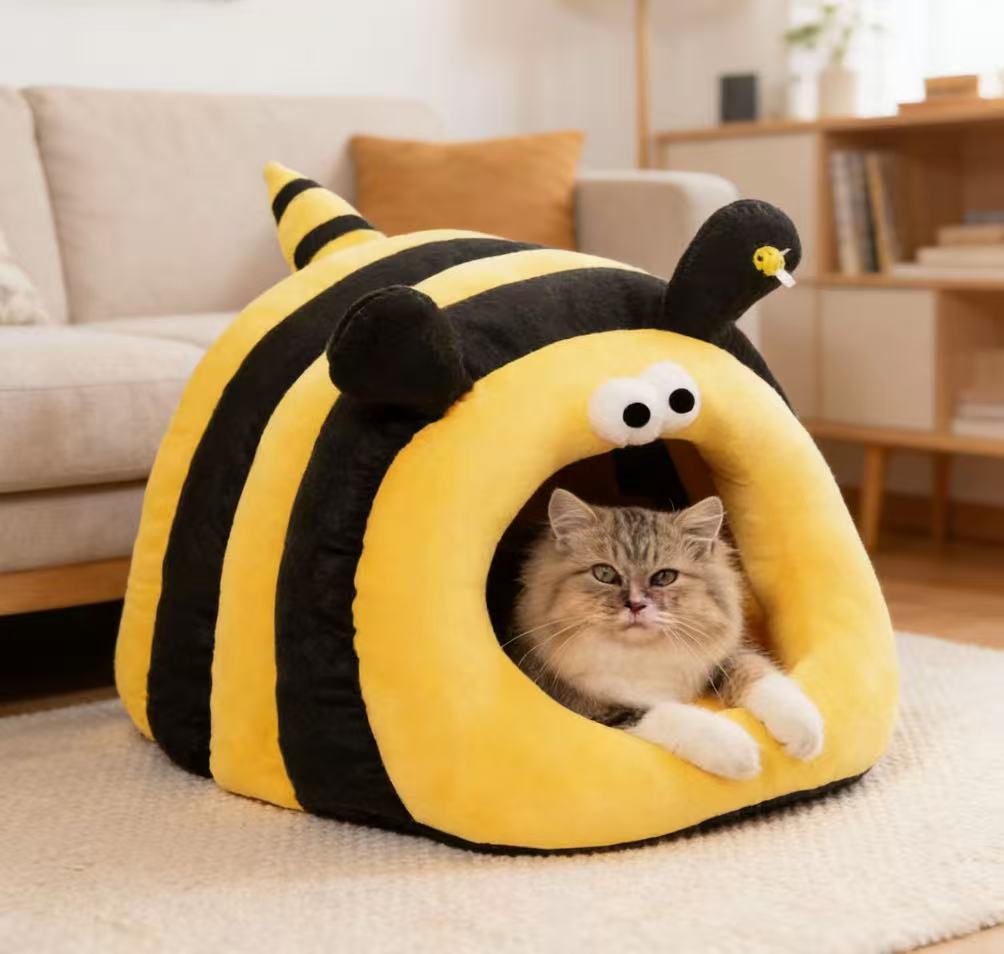 猫窝狗窝加厚保暖冬季封闭式宠物窝四季通用小蜜蜂造型柔软舒适