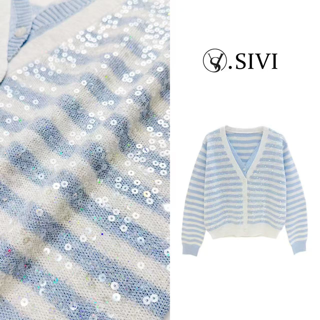 熙薇【光芒四射】2025早春新款时尚气质亮片毛衣开衫H1054