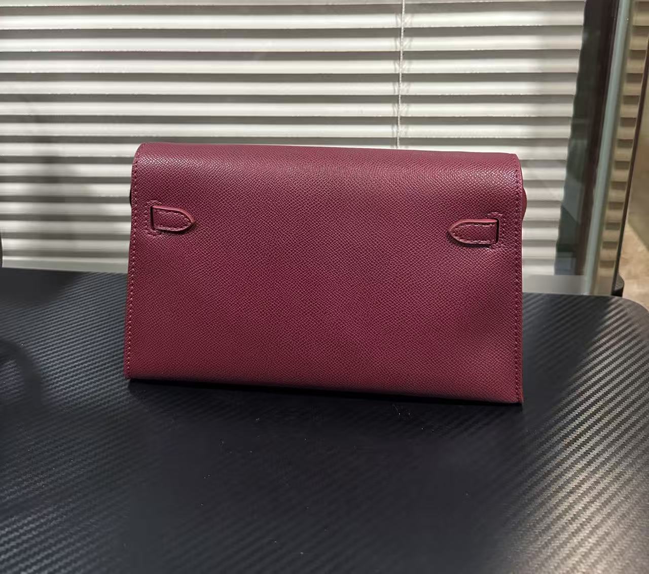 安合甄选-高定真皮包-25cm-ELAN-25-手拿横凯-艾-酒红