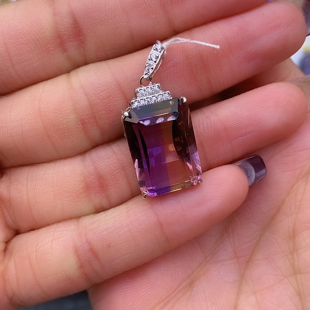 紫晶纯天然无优化紫黄水晶x银S925镶嵌欢*～