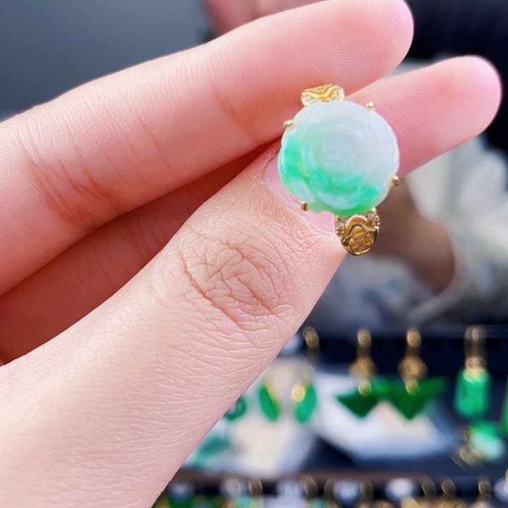 翡翠戒指银S925镶嵌饰品