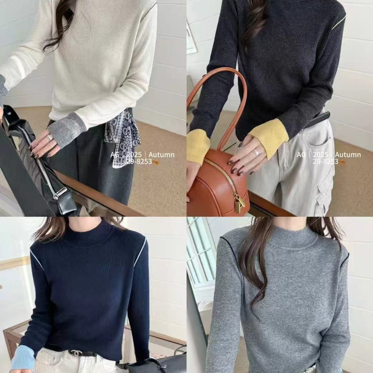 【贝希】8253拼色袖子简约打底毛衫