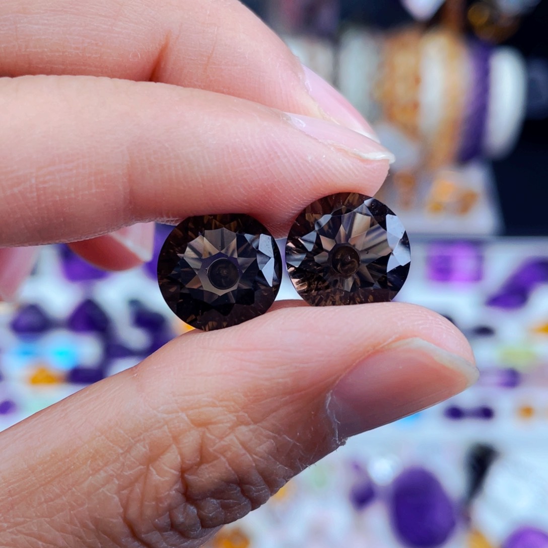 水晶高品质天然茶水晶耳饰银S925镶嵌