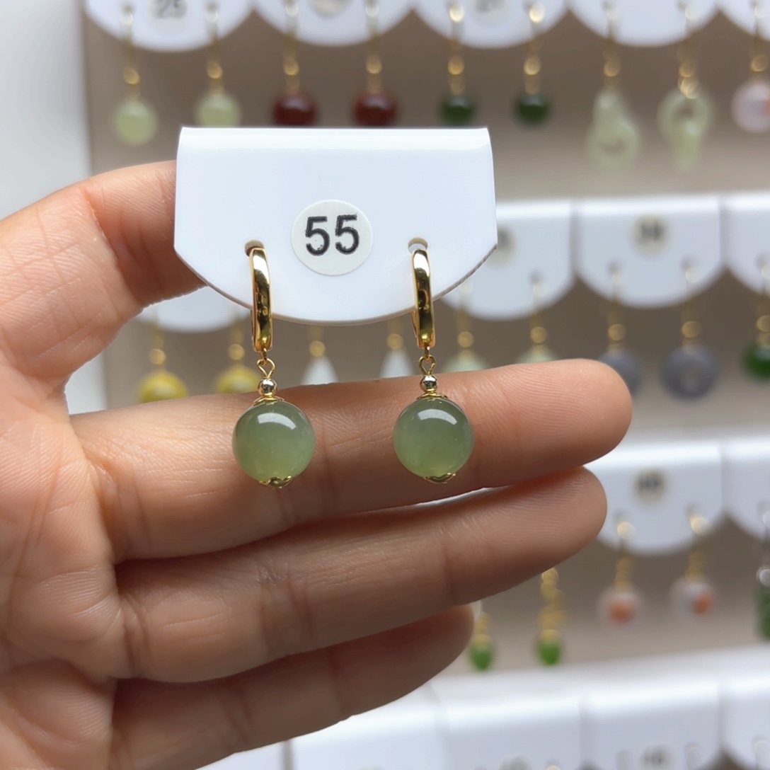 和田玉耳饰银S925镶嵌