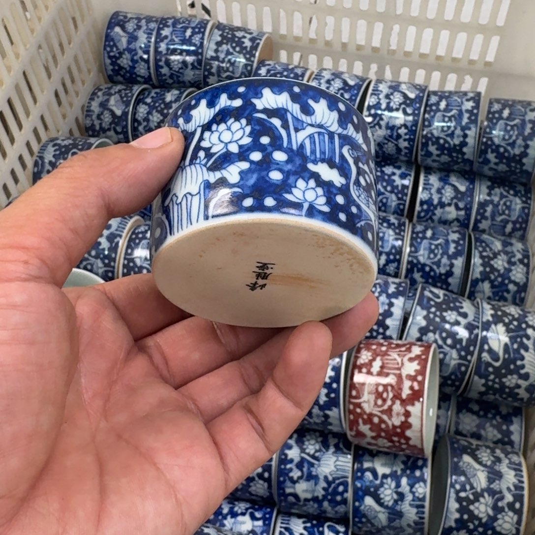 摆件青花一路连科直口杯