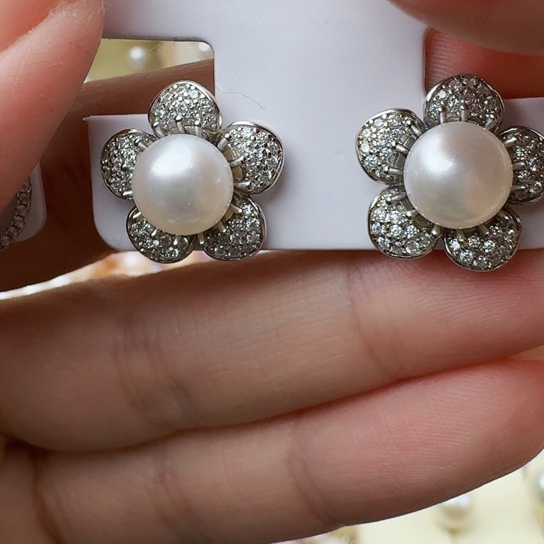 淡水珍珠耳饰银S925镶嵌