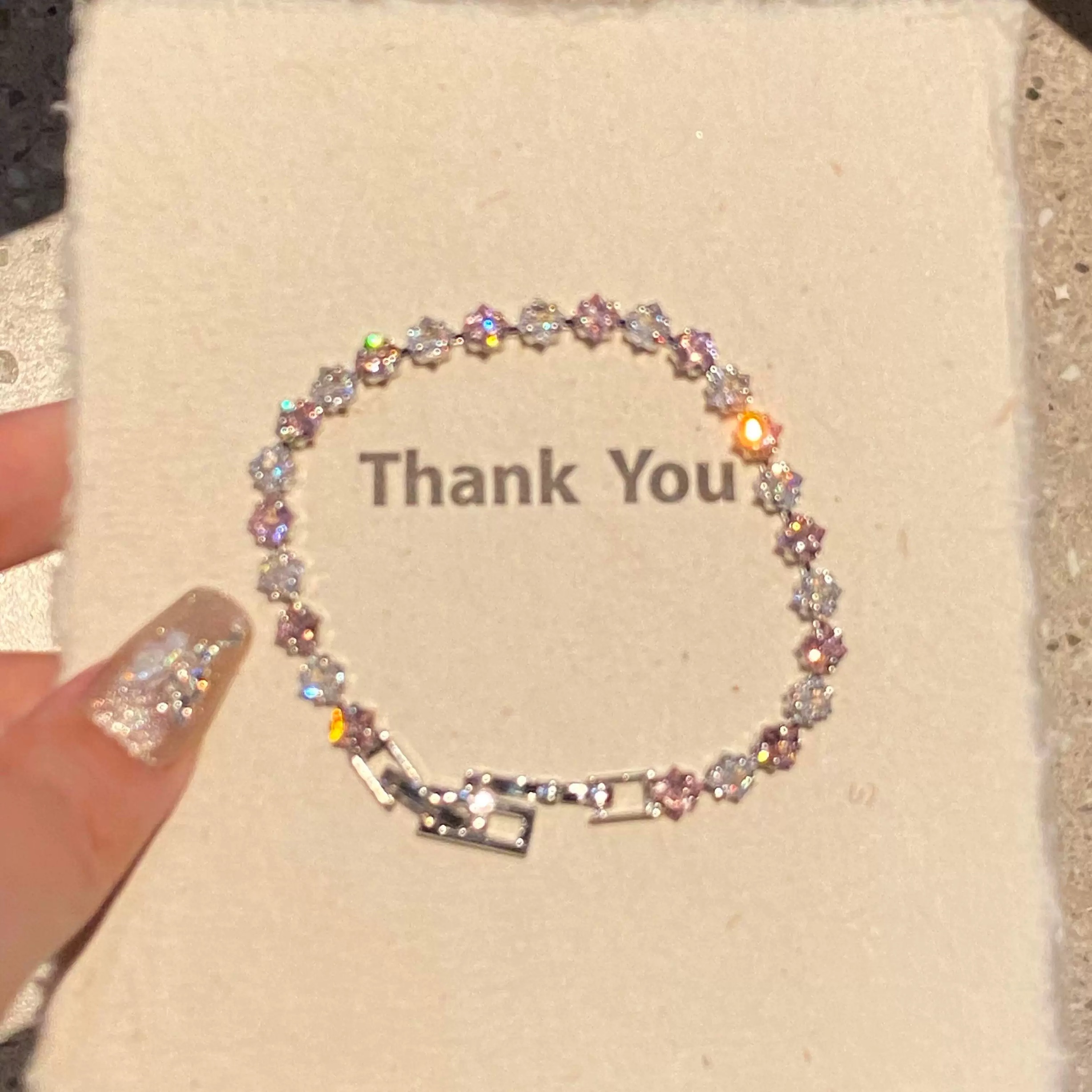 铜合金手链 「星光璀璨」粉色锆石精致气质手链超闪手饰F1644