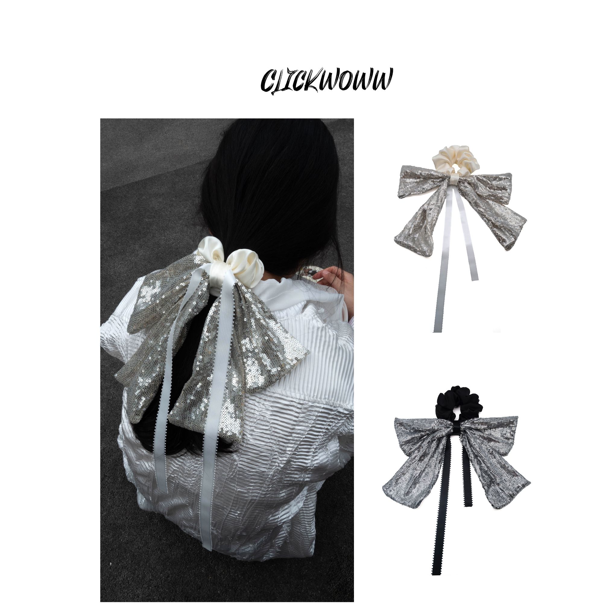 ClickWoww 设计感亮片蝴蝶结度假感夸张发圈