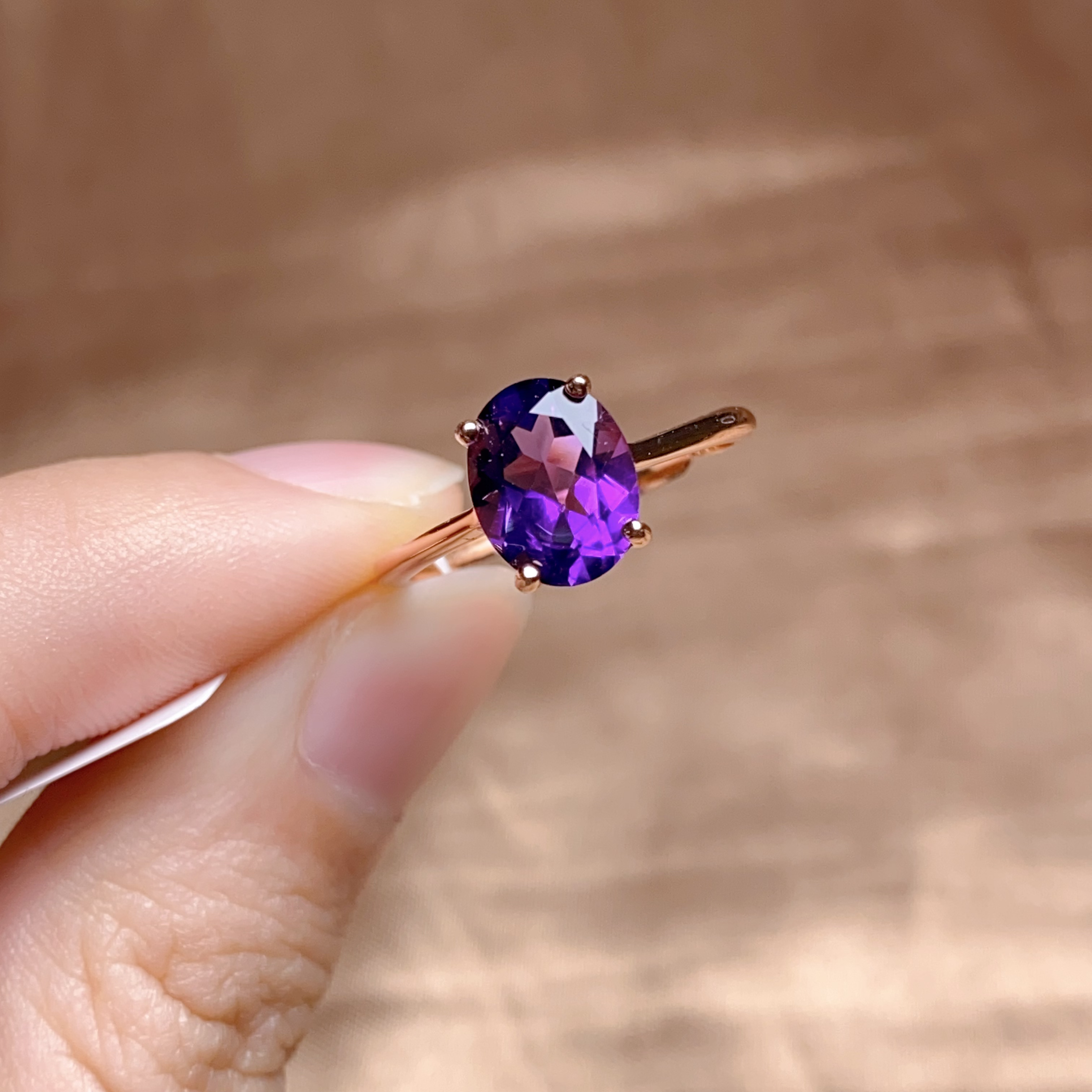 【609】天然紫水晶戒指简单精致7×9毫米