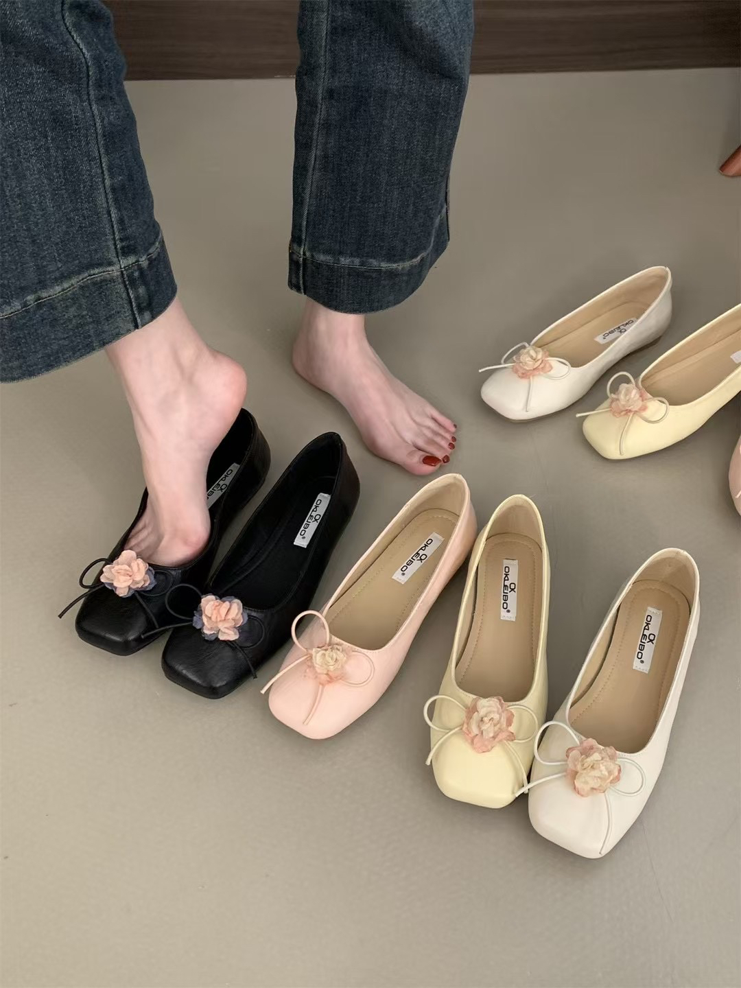 L B581 法式温柔晚晚风花朵单鞋女2025新款复古蝴蝶结软底奶奶鞋