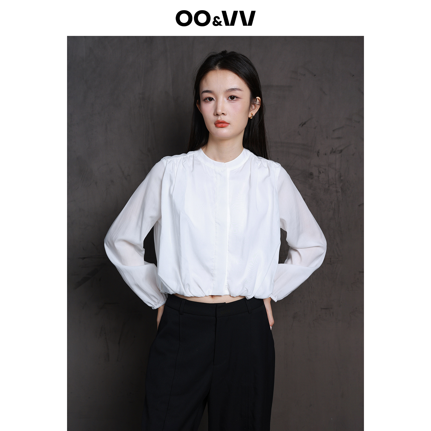 OO&VV秋季新款韩版长袖衬衫女莱赛尔圆领宽松显瘦微透衬衣潮流