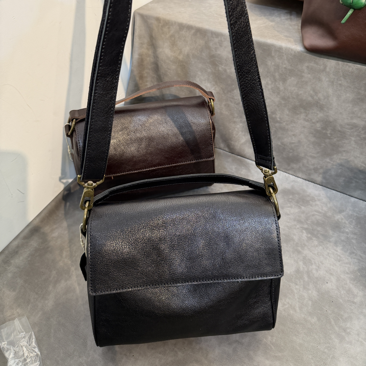 新品手工头层植鞣牛皮邮差包复古百搭小方包单肩手提斜挎包托特包