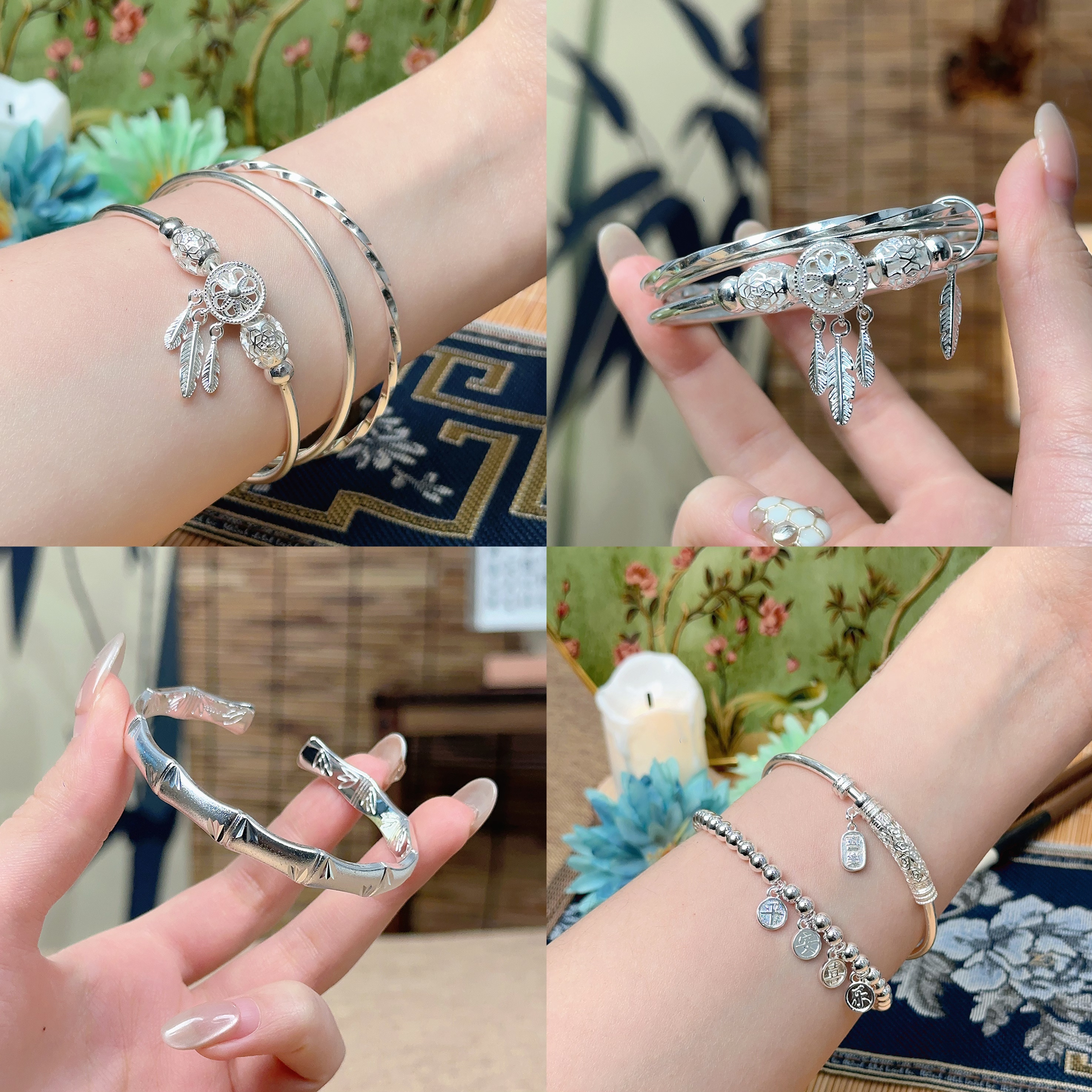 足银手镯 足银手镯 精美 百搭 时尚 手镯链接