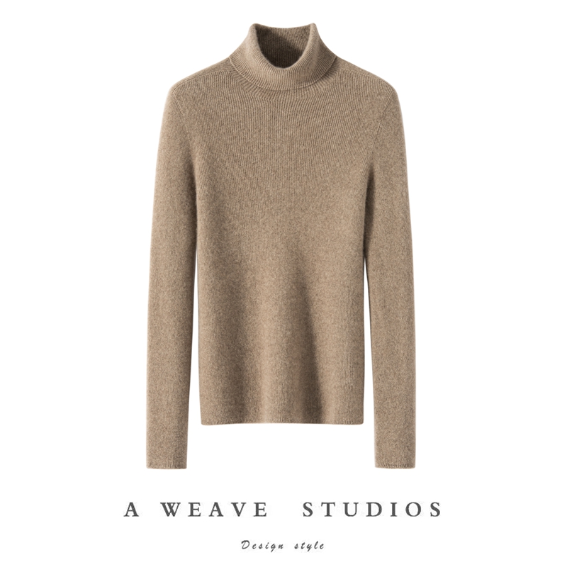 100%山羊绒无缝坑条高领TY240445 