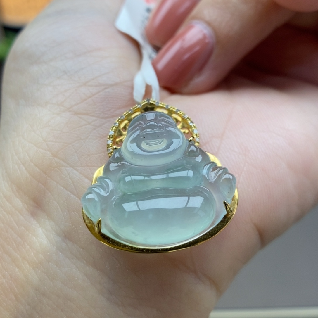 翡翠18K金镶嵌颈饰吊坠55