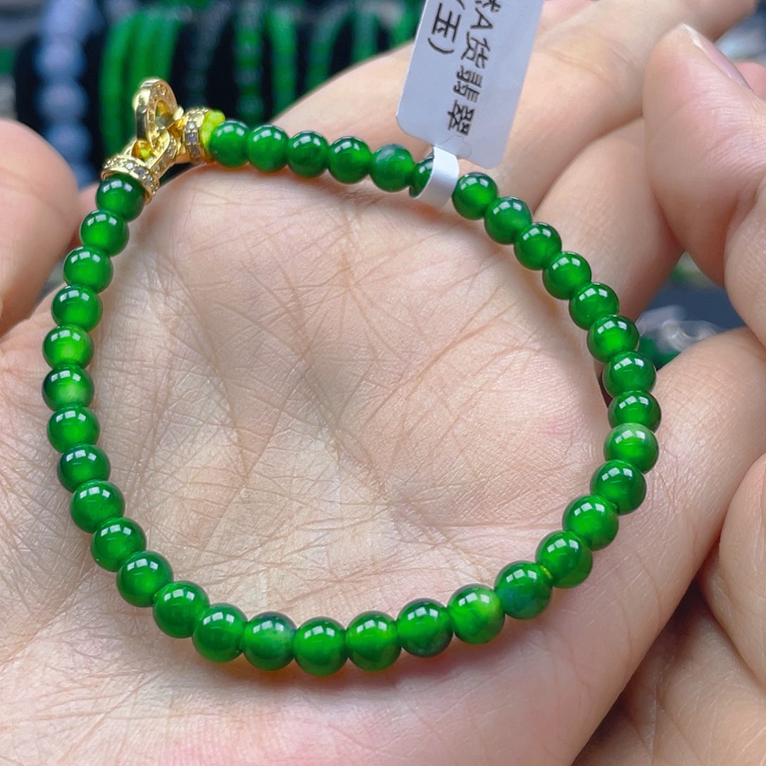未镶嵌手链翡翠天然A货翡翠 高冰波阳绿5